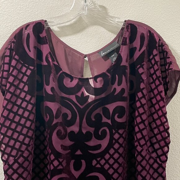 LANE BRYANT Burnout Velvet Sheer Short Raglan Sleeve Top Burgundy Women 18/20 - Picture 5 of 8